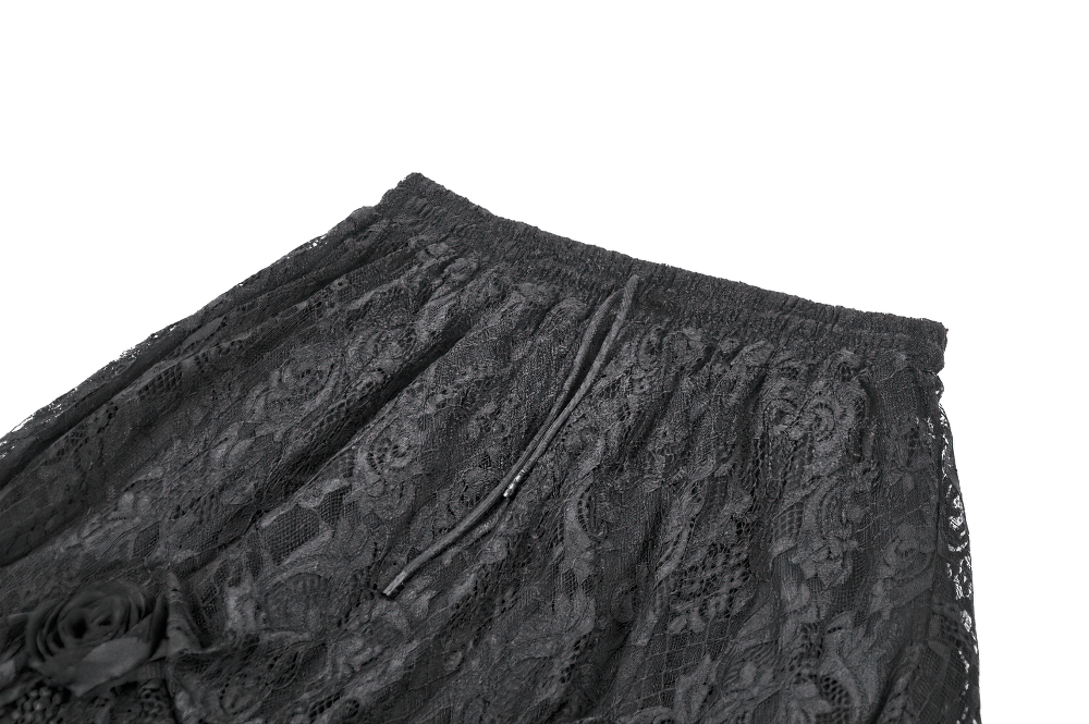 Black Gothic Lace Maxi Skirt With Beaded Fringe