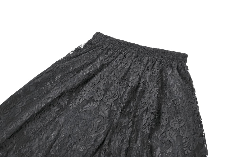 Black Gothic Lace Maxi Skirt With Beaded Fringe