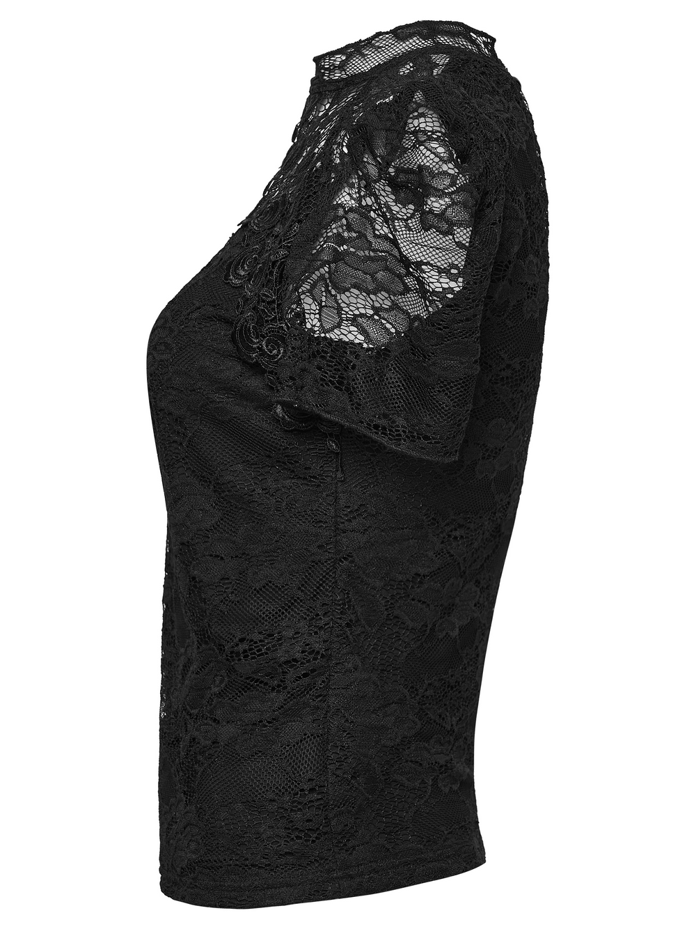 Black Gothic Lace Top with Puff Sleeves Detail showcasing delicate lace and Victorian-inspired puff sleeves.