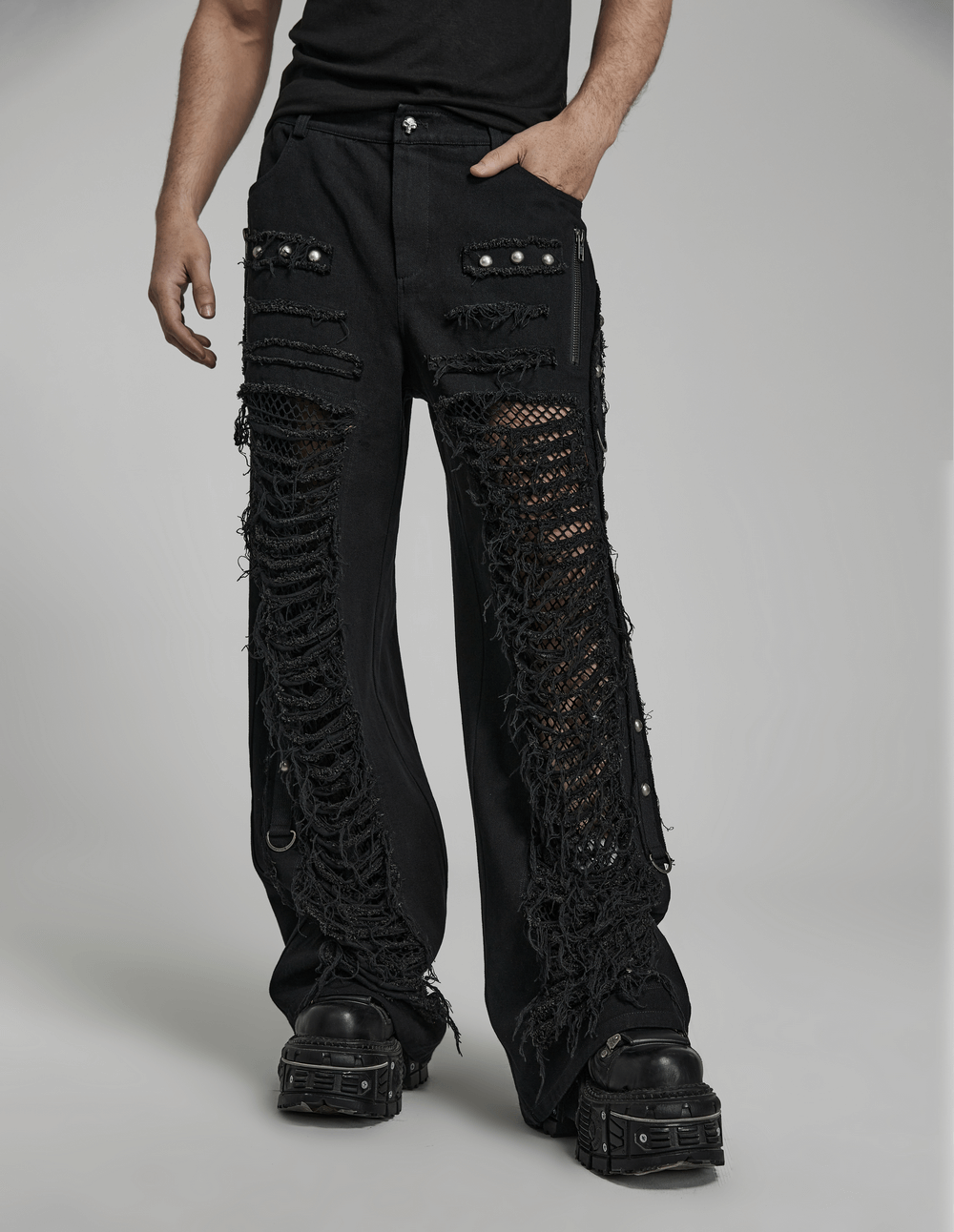 Black Gothic Lace-Up Chain Cargo Pants for Men - HARD'N'HEAVY