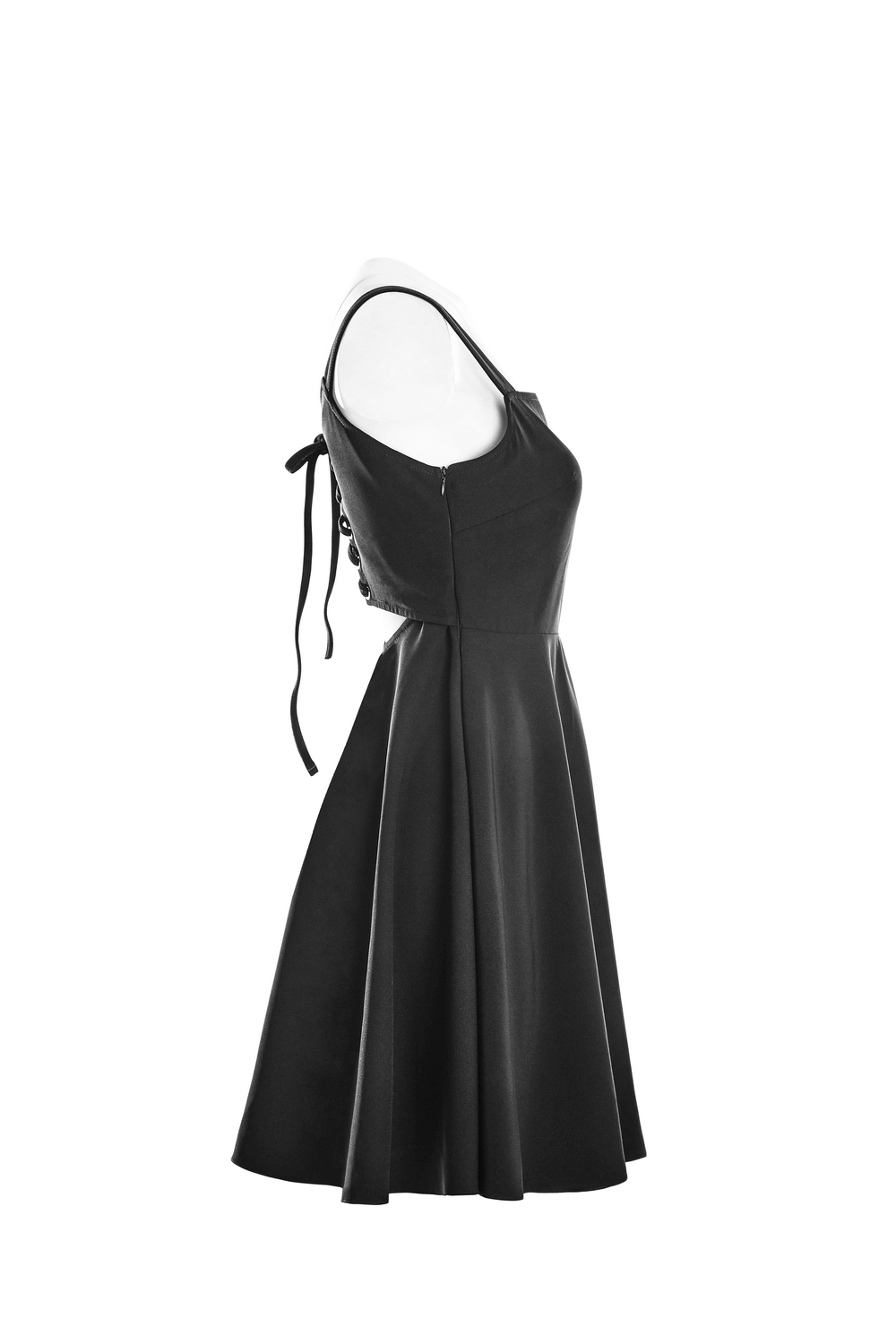Black Gothic Lace Up Chiffon Dress - Punk Tie Rope Design
