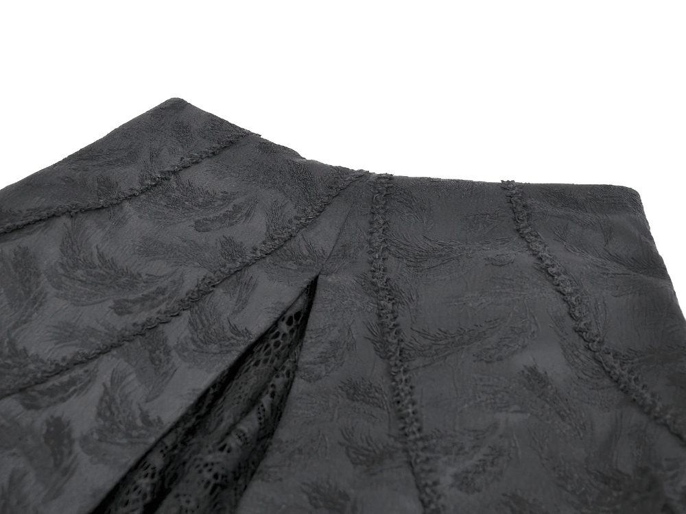 Black Gothic Lace-Up Layered High Low Bustle Skirt showing detailed jacquard texture and lace-up features.