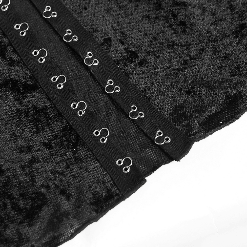 Close-up of the lace detailing on the Black Gothic Lace Up Maxi Dress with Bell Sleeves.