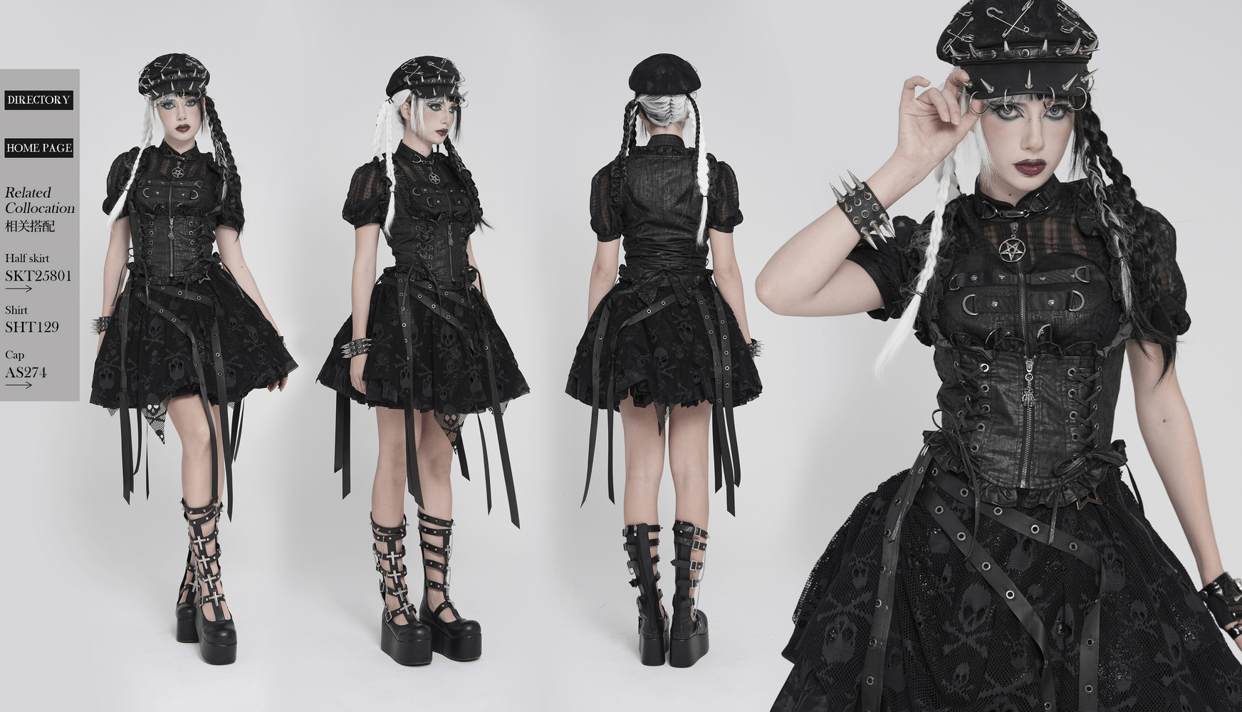 Black Gothic Lace Up Ruffle Waistcoat for Women showcased with edgy accessories and stylish footwear.