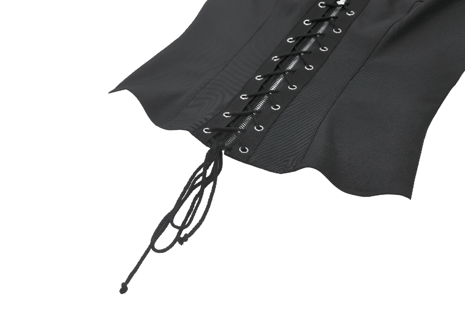 Black Gothic Lace-Up Zipper Vest with Stud Collar close-up showing detailed lace-up design and sleek fabric.