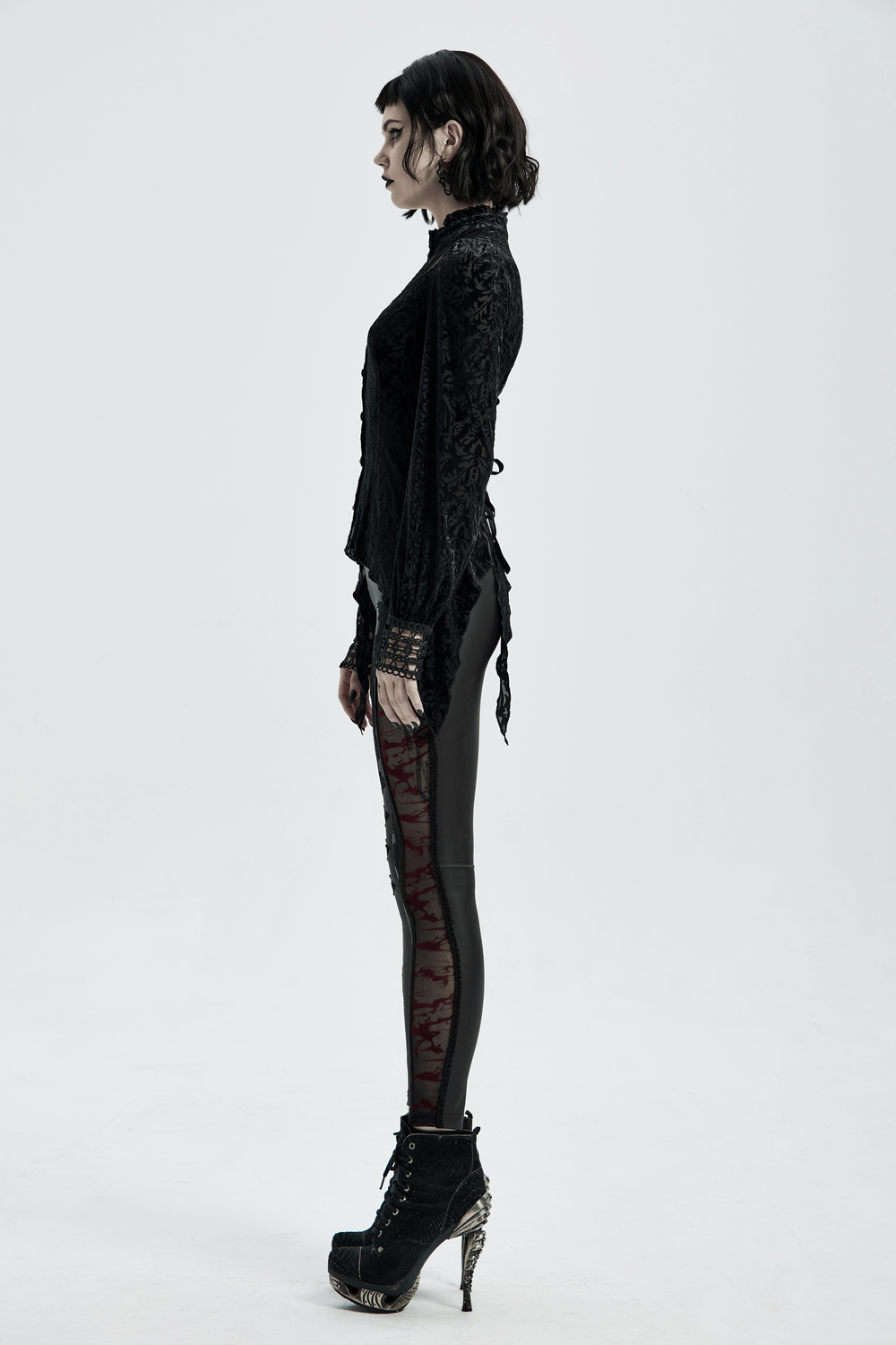 Black Gothic Leggings with Lace Detail and Side Mesh Panels