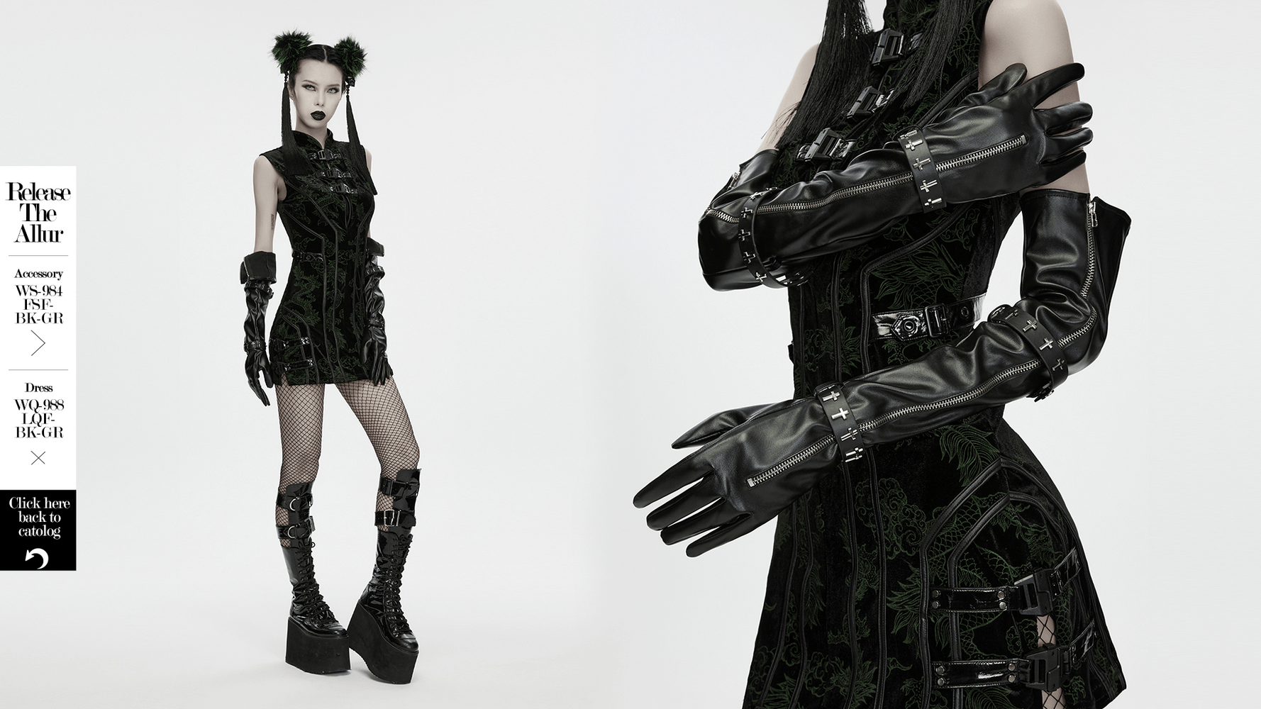 Schwarze lange Gothic-Handschuhe mit Kreuz-Nietenriemen