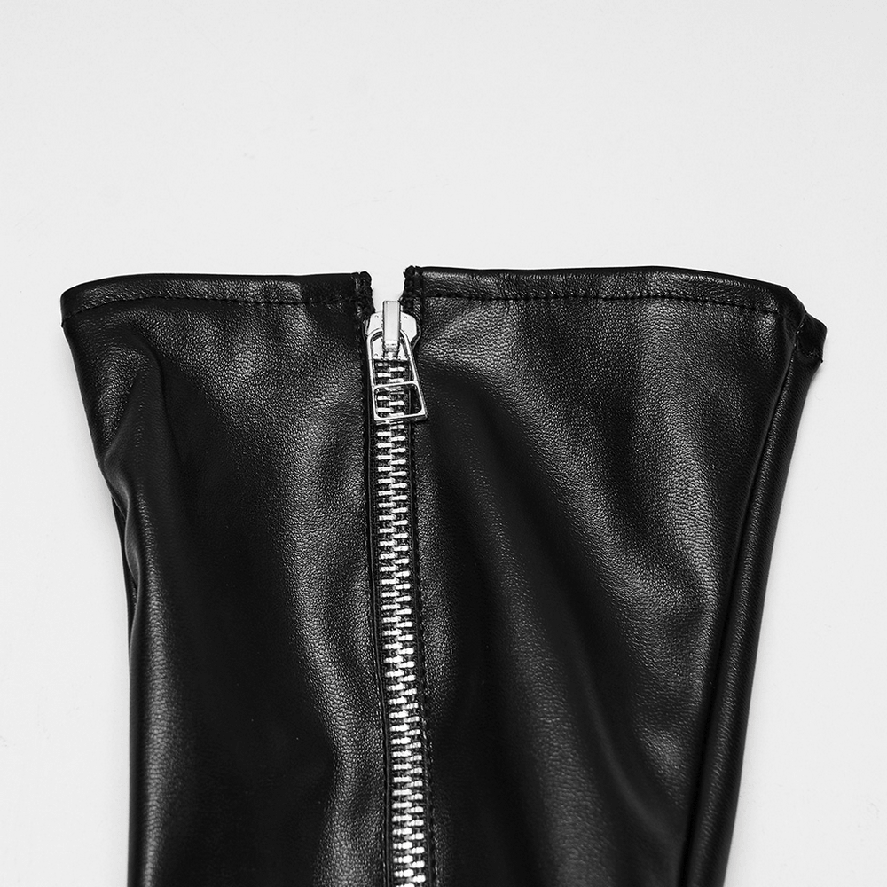 Schwarze lange Gothic-Handschuhe mit Kreuz-Nietenriemen