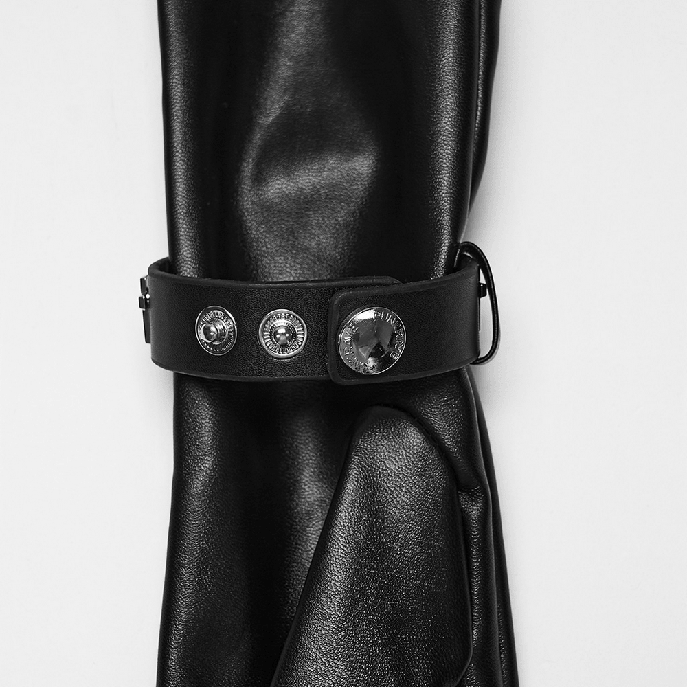 Schwarze lange Gothic-Handschuhe mit Kreuz-Nietenriemen