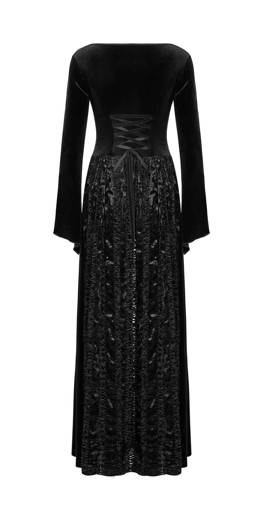 Black Gothic Long Sleeved Lace Up Velvet Dress