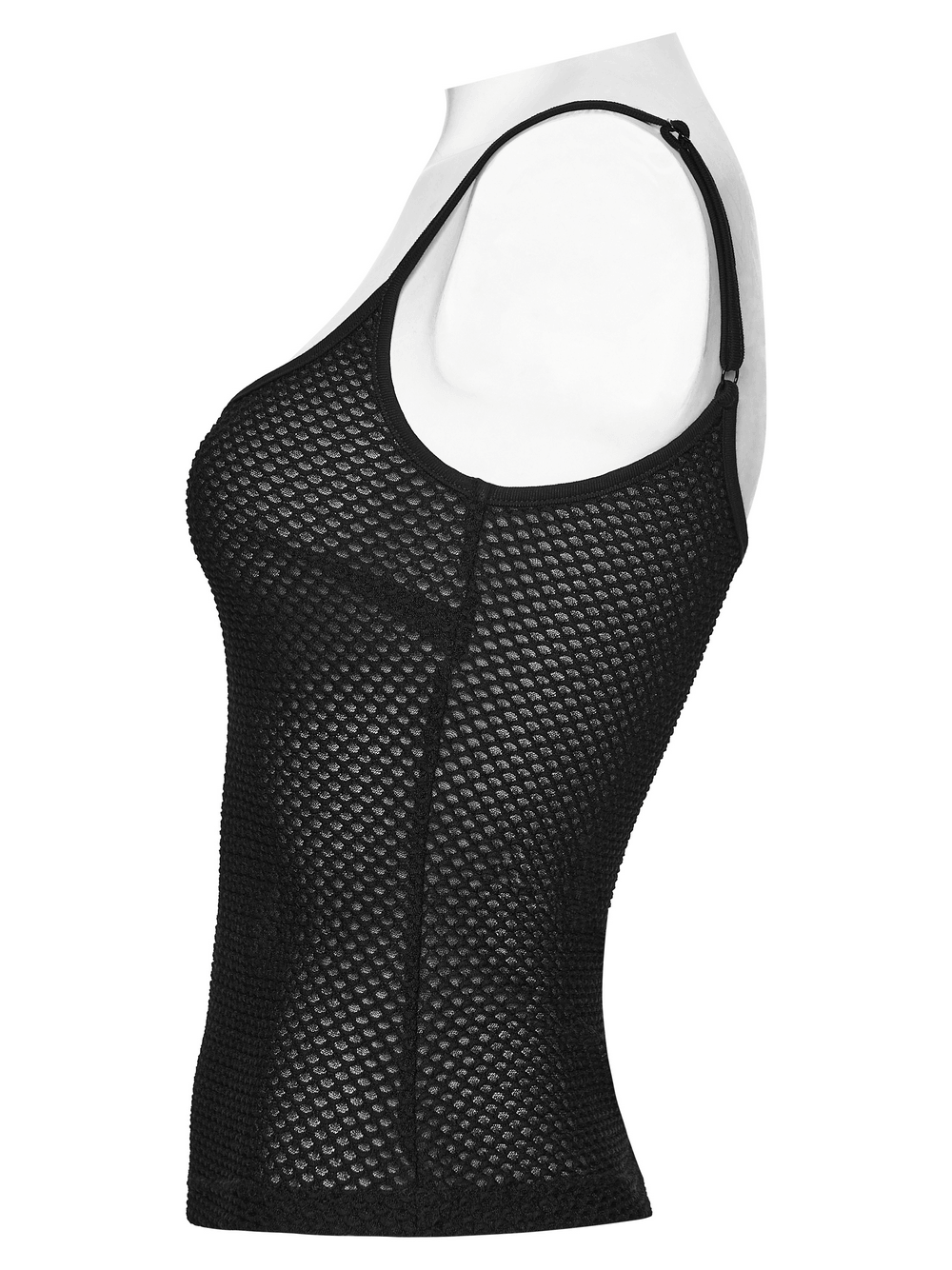 Black Gothic Mesh Camisole with Moon Charm Detail fish scale mesh fitted silhouette, sheer layered look for alternative goth outfits