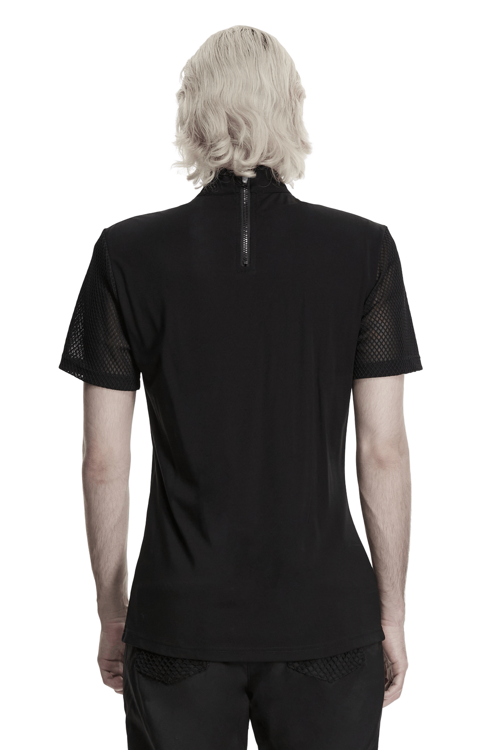 Black Gothic Mesh Sleeve Punk High Neck T-Shirt