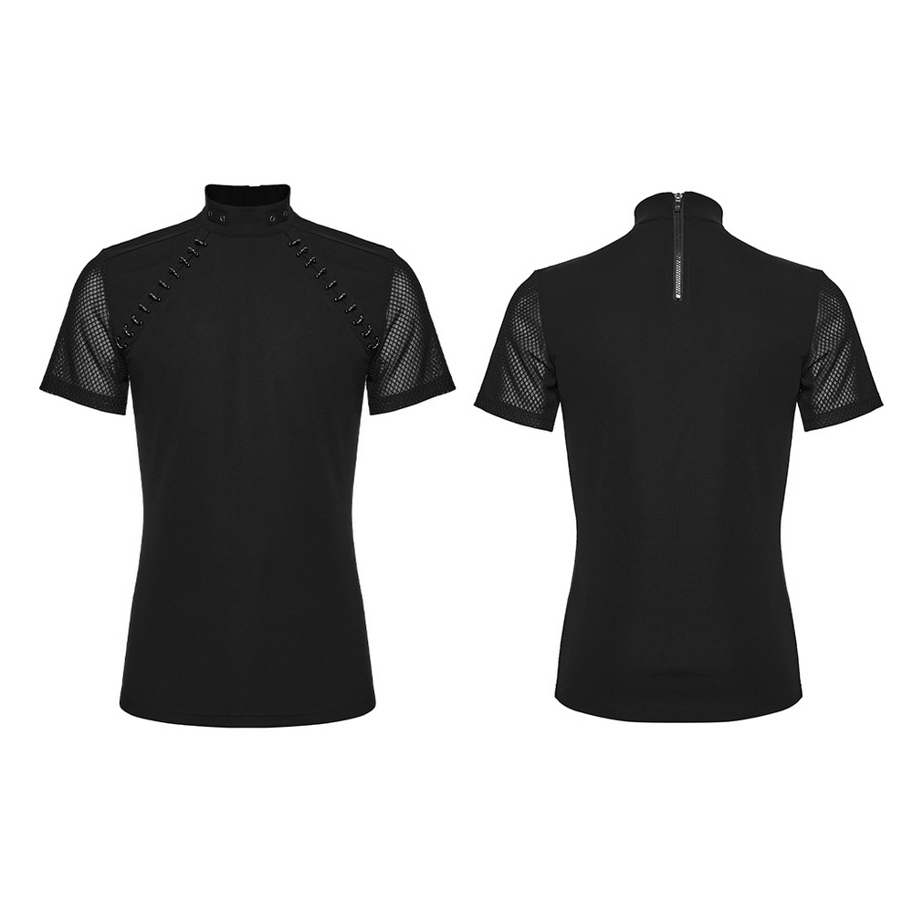 Black Gothic Mesh Sleeve Punk High Neck T-Shirt