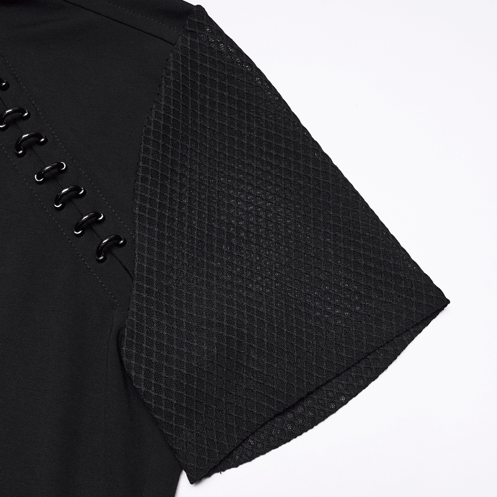 Black Gothic Mesh Sleeve Punk High Neck T-Shirt