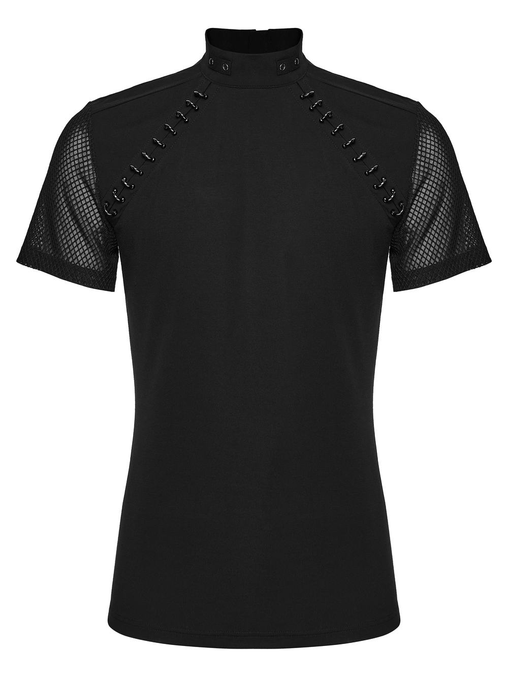 Black Gothic Mesh Sleeve Punk High Neck T-Shirt