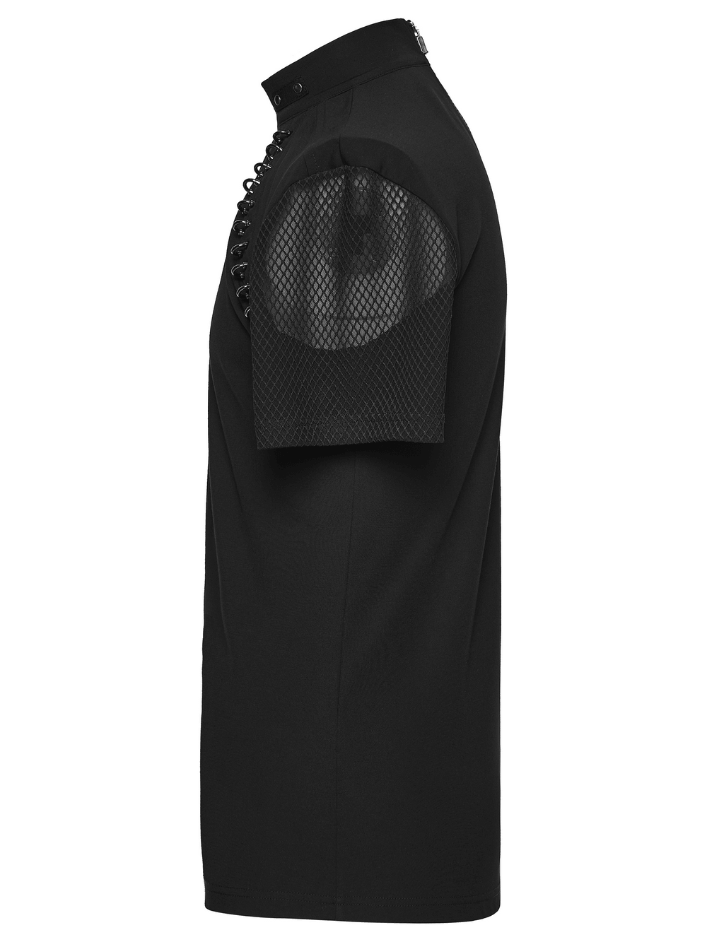 Black Gothic Mesh Sleeve Punk High Neck T-Shirt