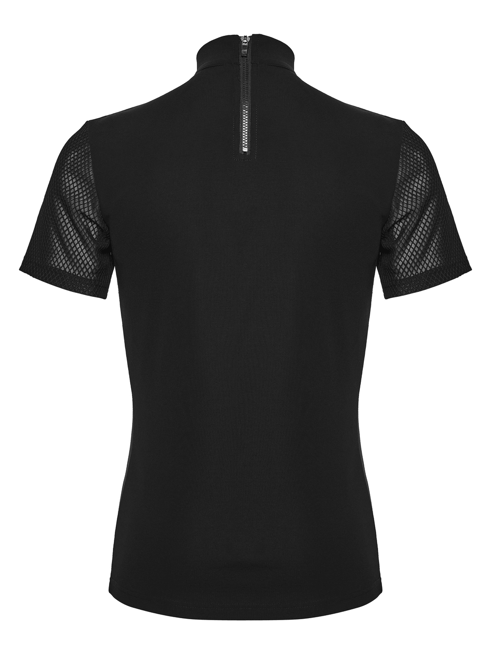 Black Gothic Mesh Sleeve Punk High Neck T-Shirt
