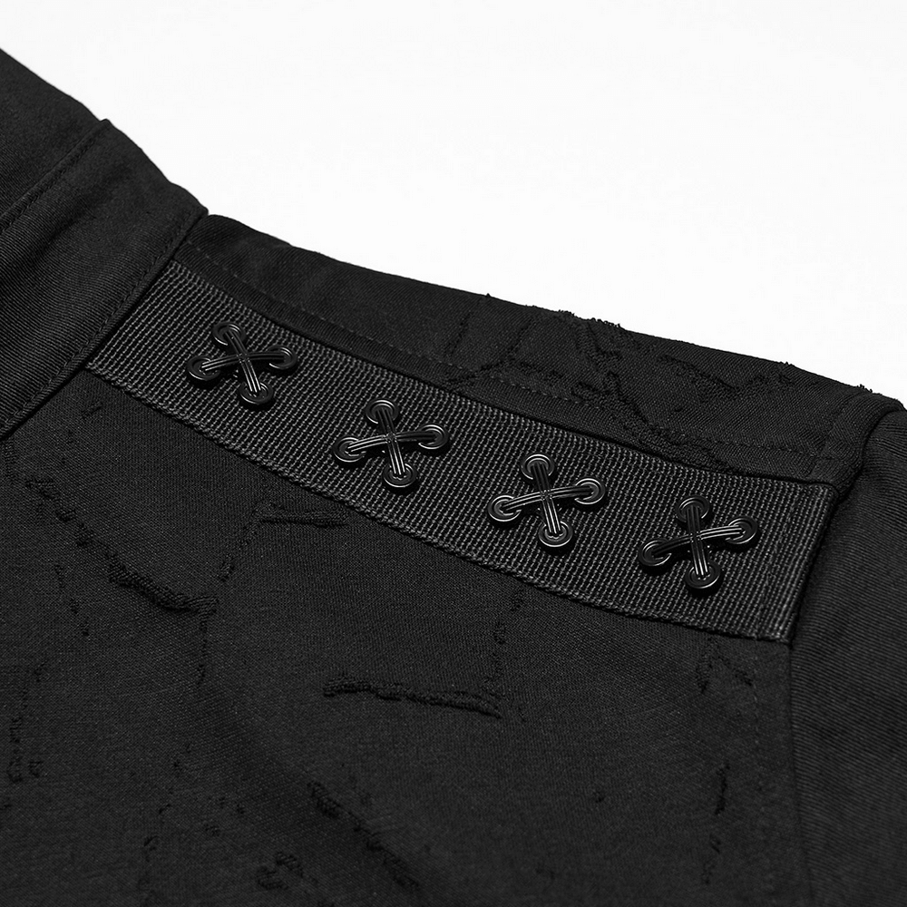 Black Gothic Military Shirt with Studded Shoulder Detail showcasing 3D studs on the shoulder for a bold cyberpunk style.