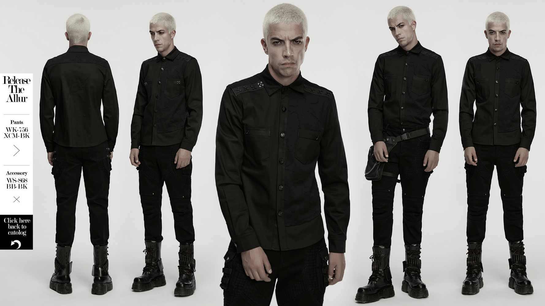 Black Gothic Military Shirt with Studded Shoulder Detail showcasing a bold cyberpunk aesthetic with 3D studs and layered textures.