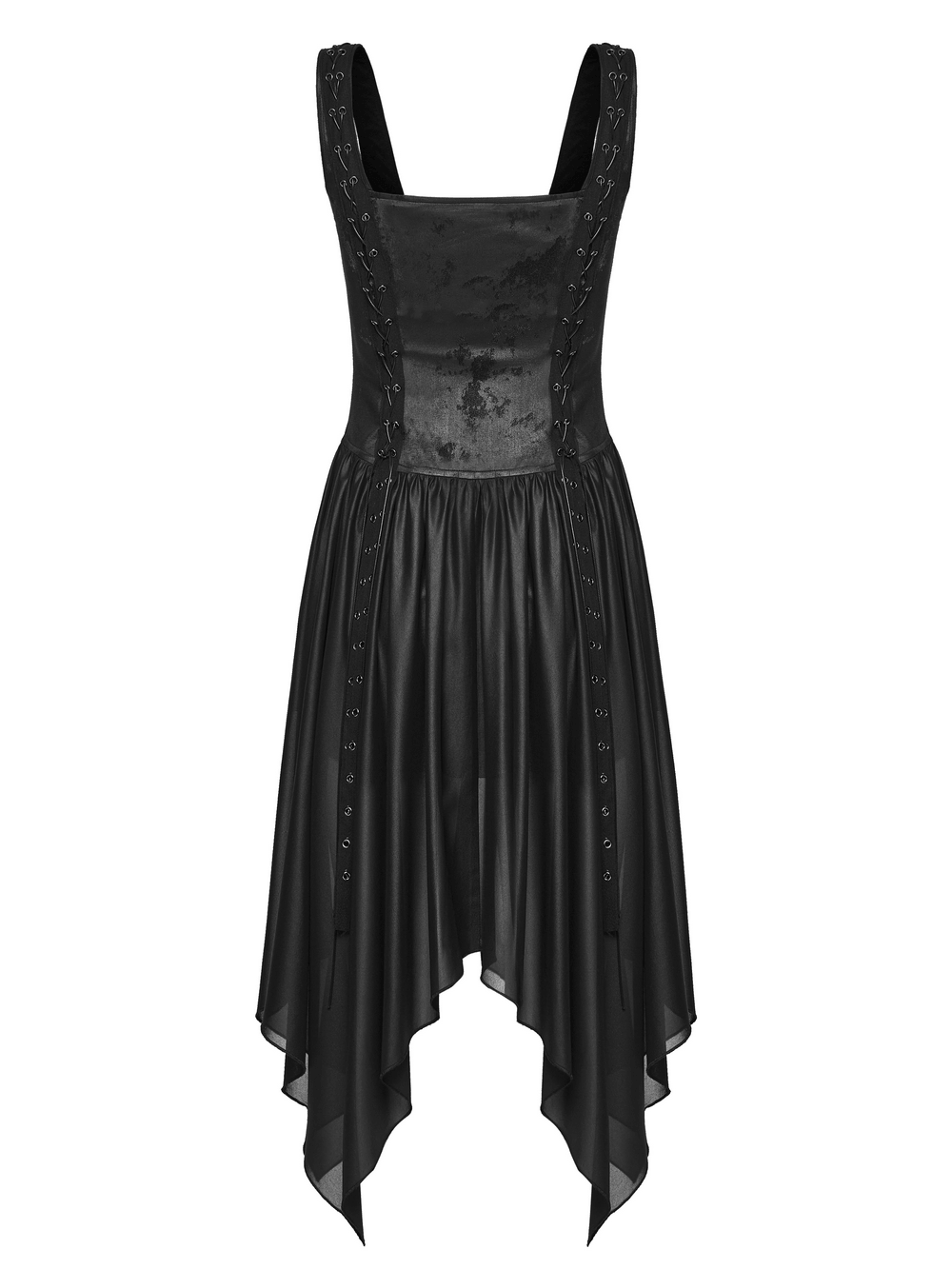 black handkerchief dress 1920s chiffon Gatsby party dress with handkerchief skirt in black