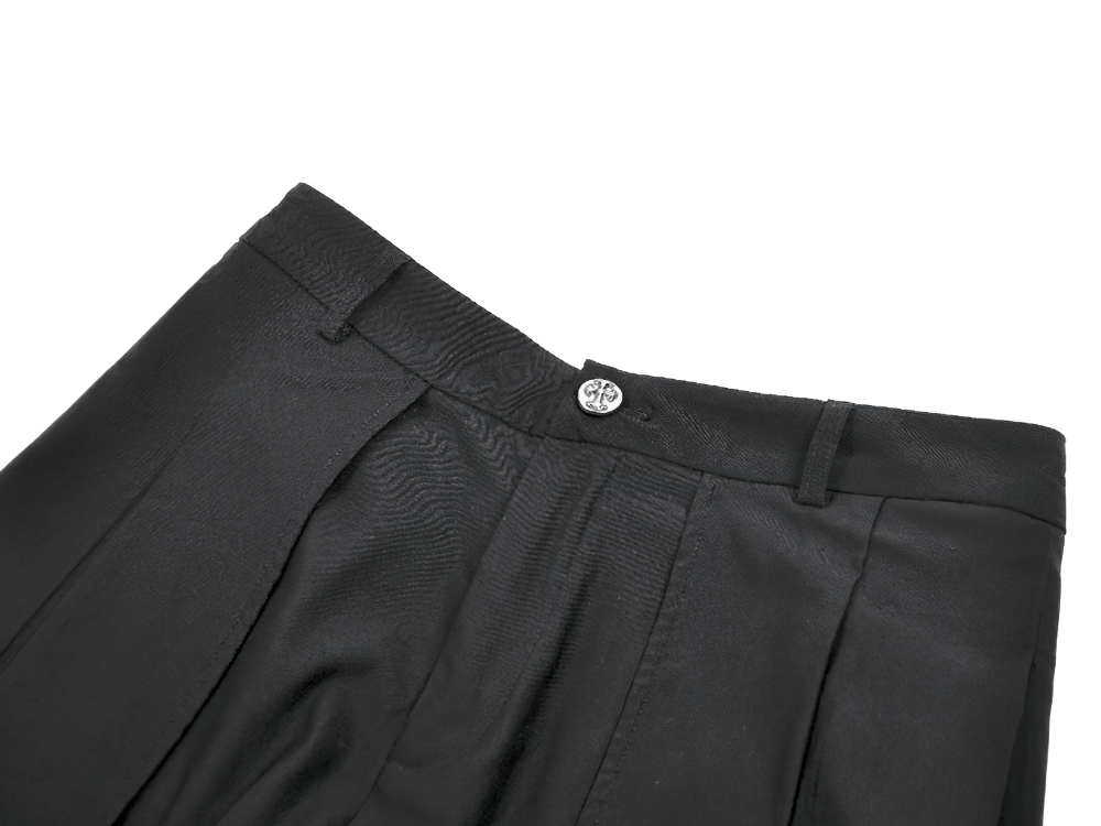 Black Gothic Netting Suspended Shorts with Belt and Pockets featuring a button and structured waistline.