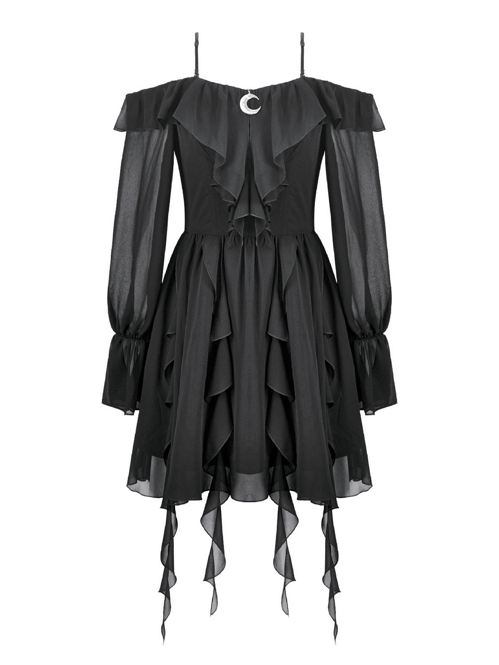 Black Gothic Off-Shoulder Dress with Ruffle Layers