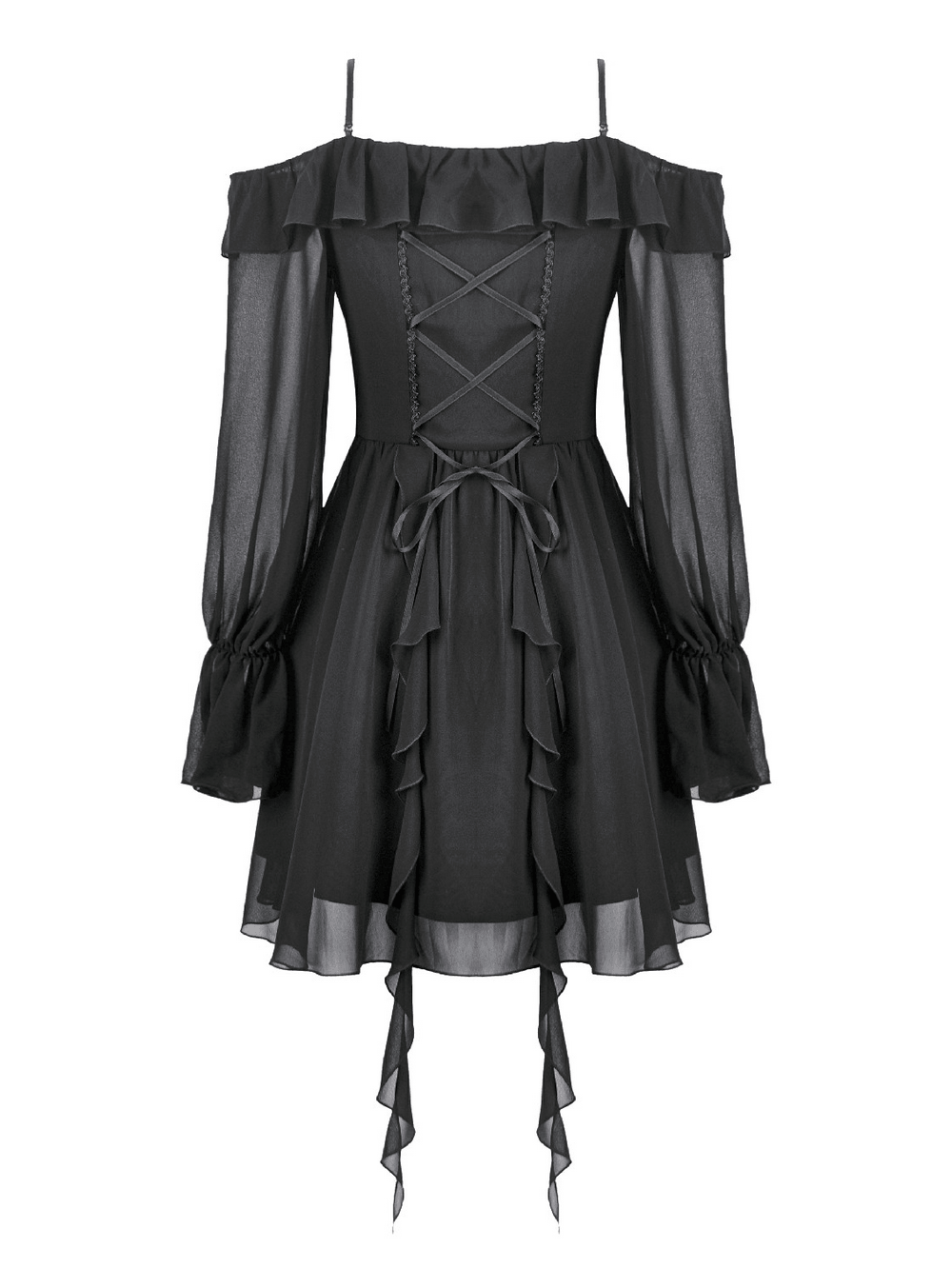 Black Gothic Off-Shoulder Dress with Ruffle Layers