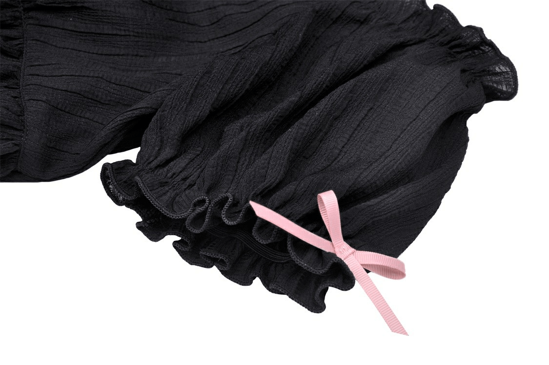 Black Gothic Off-the-Shoulder Top with Pink Ribbon Detailing