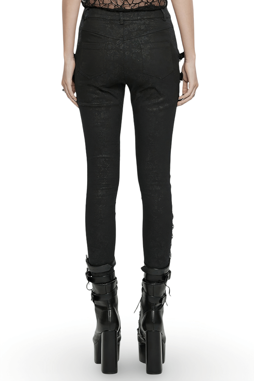 Black Gothic Pants with Buckle Straps and Lace Detailing