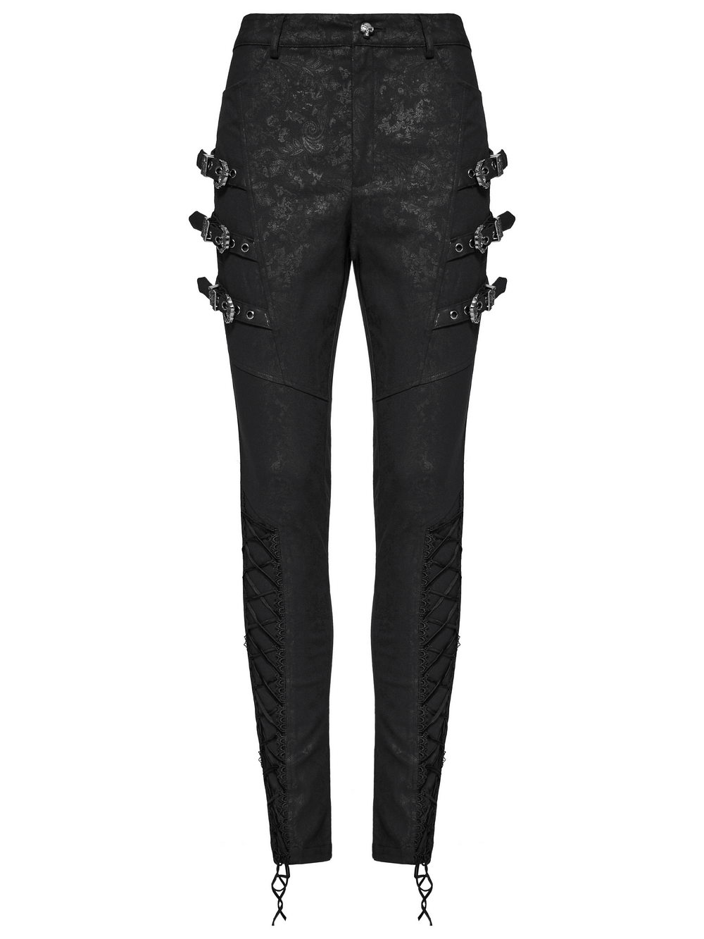 Black Gothic Pants with Buckle Straps and Lace Detailing