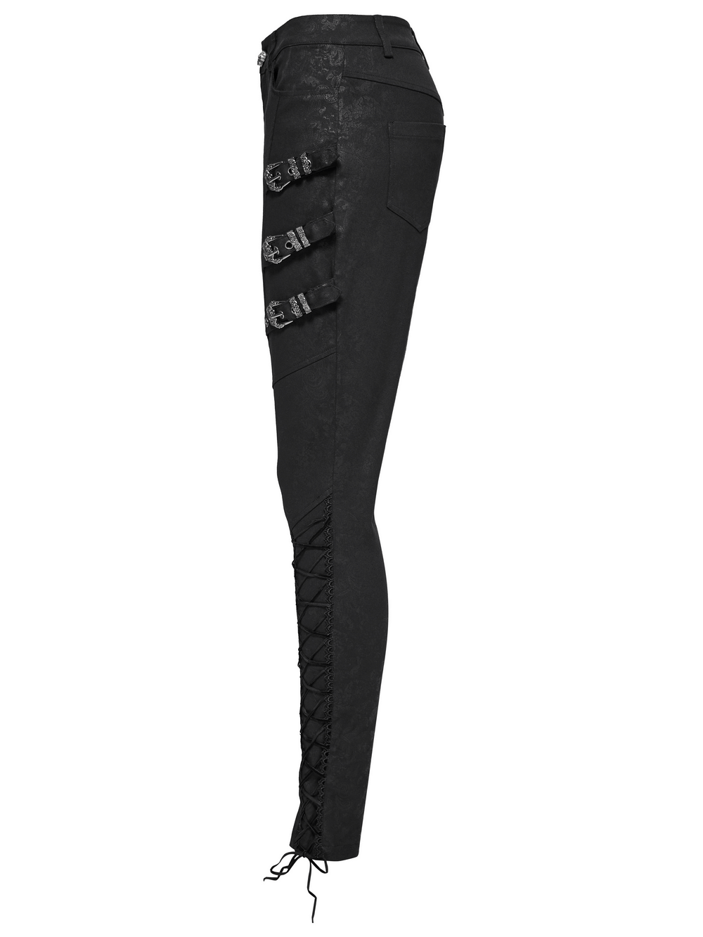 Black Gothic Pants with Buckle Straps and Lace Detailing