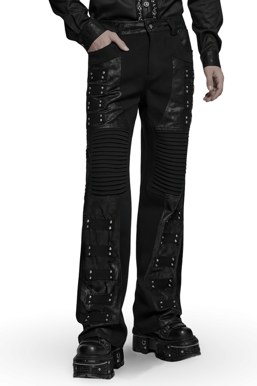 Pantalon gothique noir avec panneaux plissés et rivets
