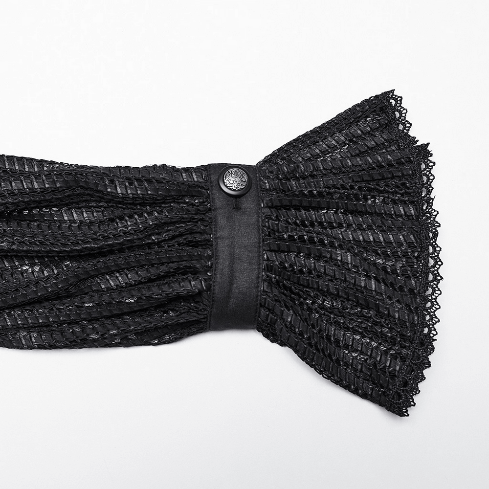 Black gothic pleated fabric with lace trim and button detail, perfect for adding a dramatic touch to any outfit.