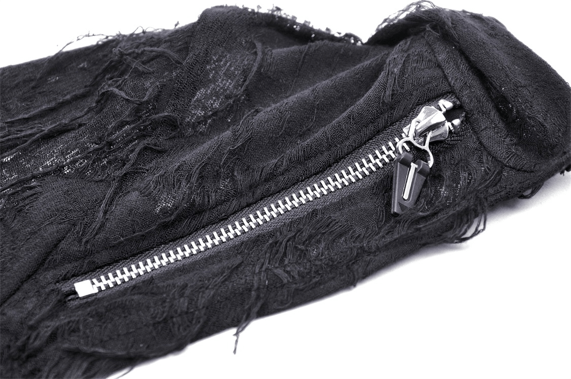 Black Gothic Punk Hooded Cape with Shredded Design