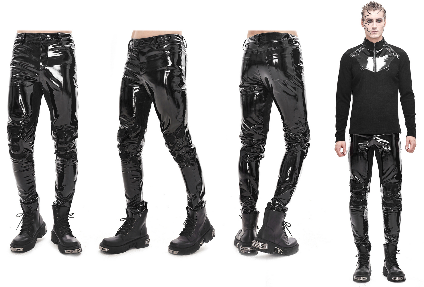 VENTE UE de Pantalons Longs en Latex Gothique Noir Punk / Pantalons Moulants Sexy en PU pour Hommes