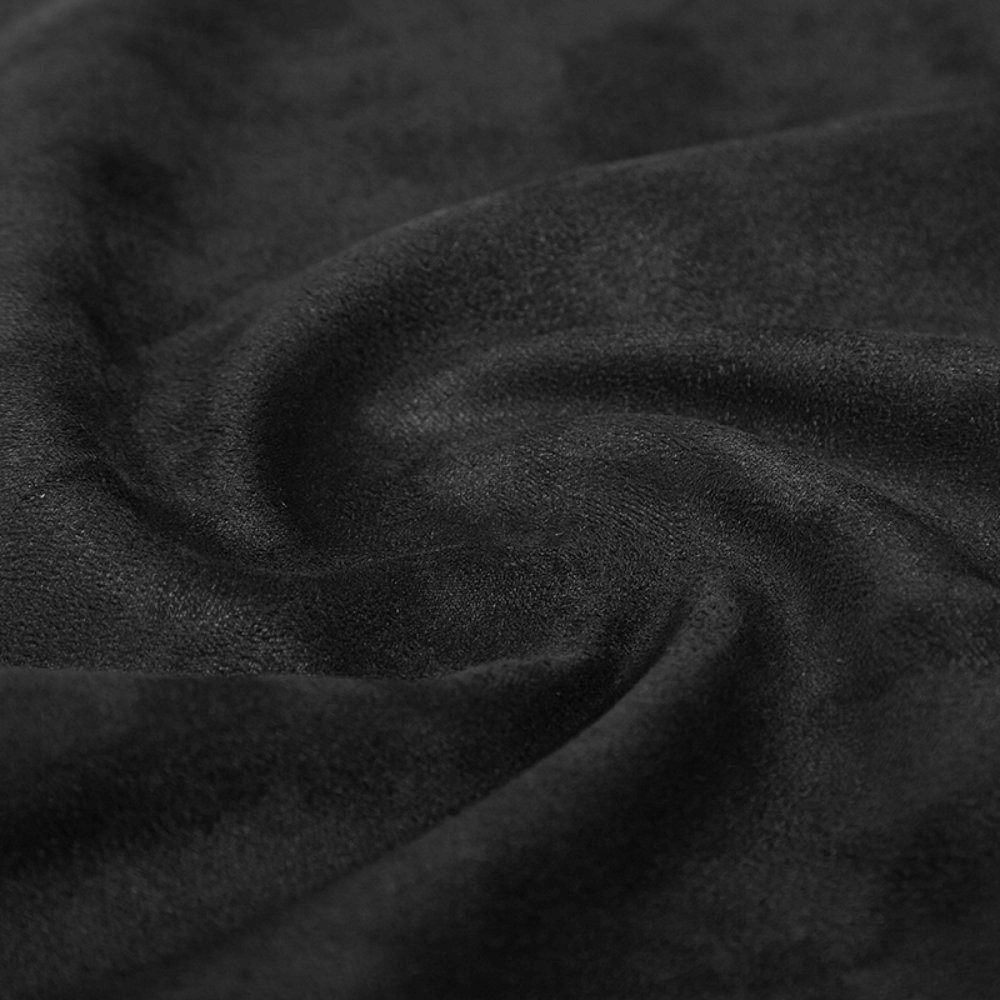 Close-up of soft black fabric showcasing the plush texture perfect for gothic punk fashion.