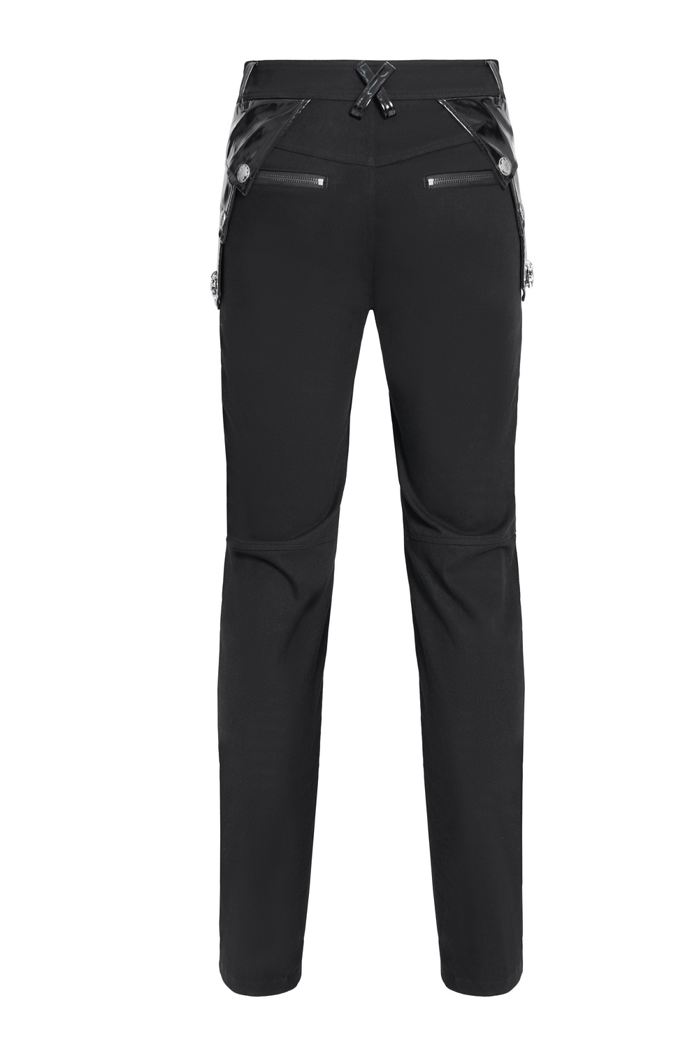 Black gothic punk pants with studded buckle and strap detail, perfect for alternative fashion lovers.