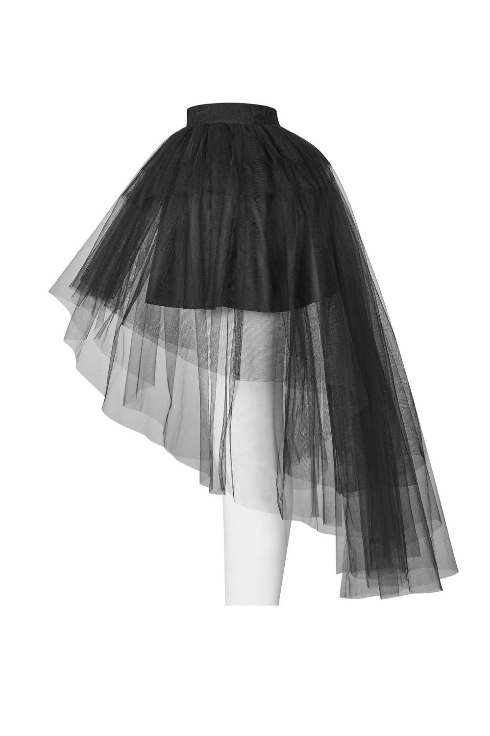 Black Gothic Punk Rave Mesh Victorian Bustle Skirt showcasing dramatic layers and a high-waisted design.
