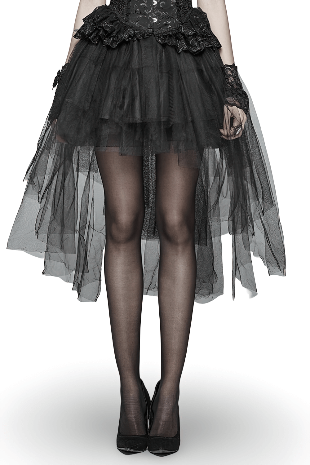 Black Gothic Punk Rave Mesh Victorian Skirt Bustle