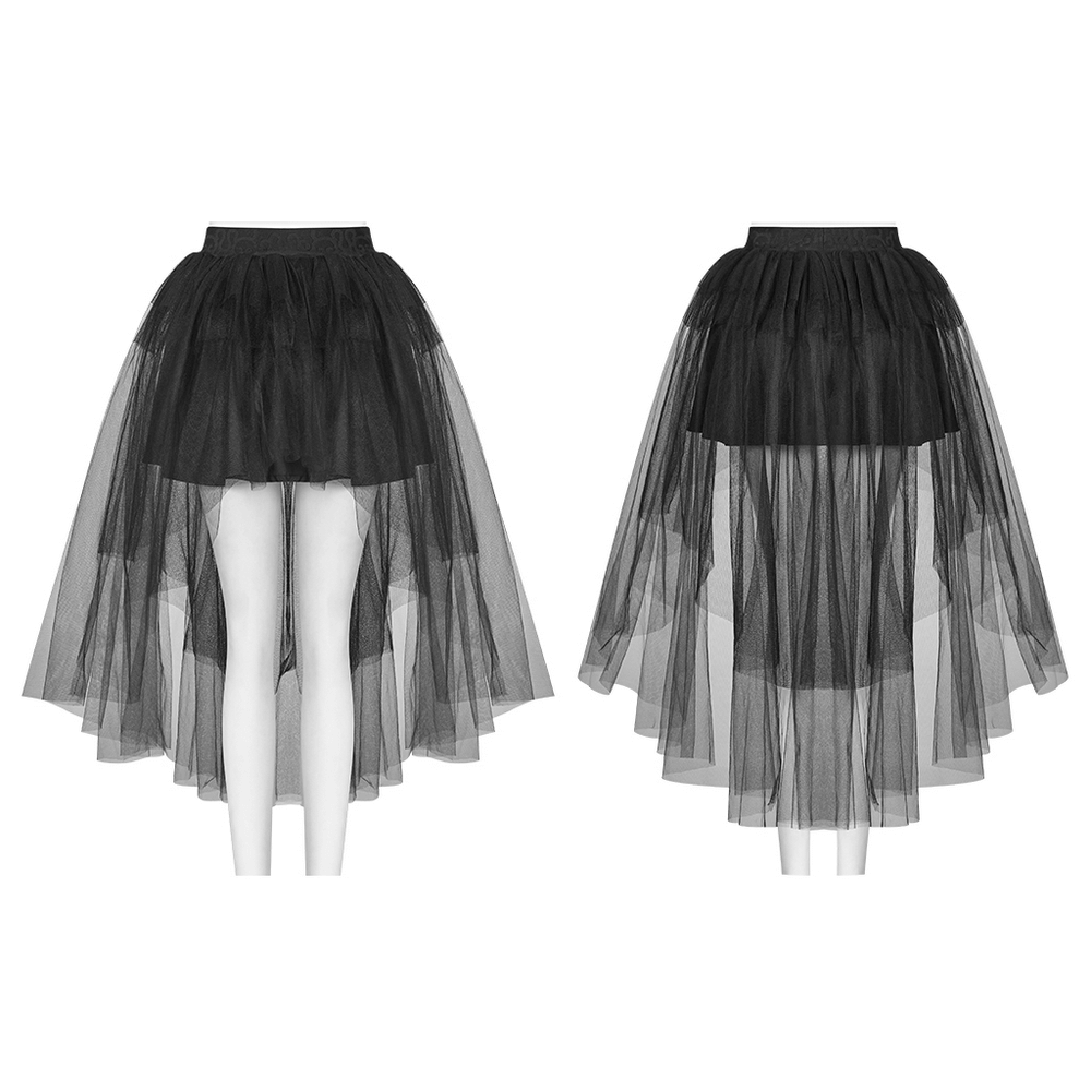 Black Gothic Punk Rave Mesh Victorian Bustle Skirt showcasing a dramatic silhouette, perfect for steampunk and cosplay.