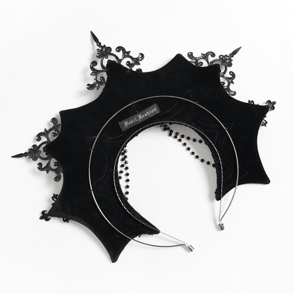 Black Gothic Rose Crown Headpiece With Lace Wings featuring ornate details and lace-like wings.