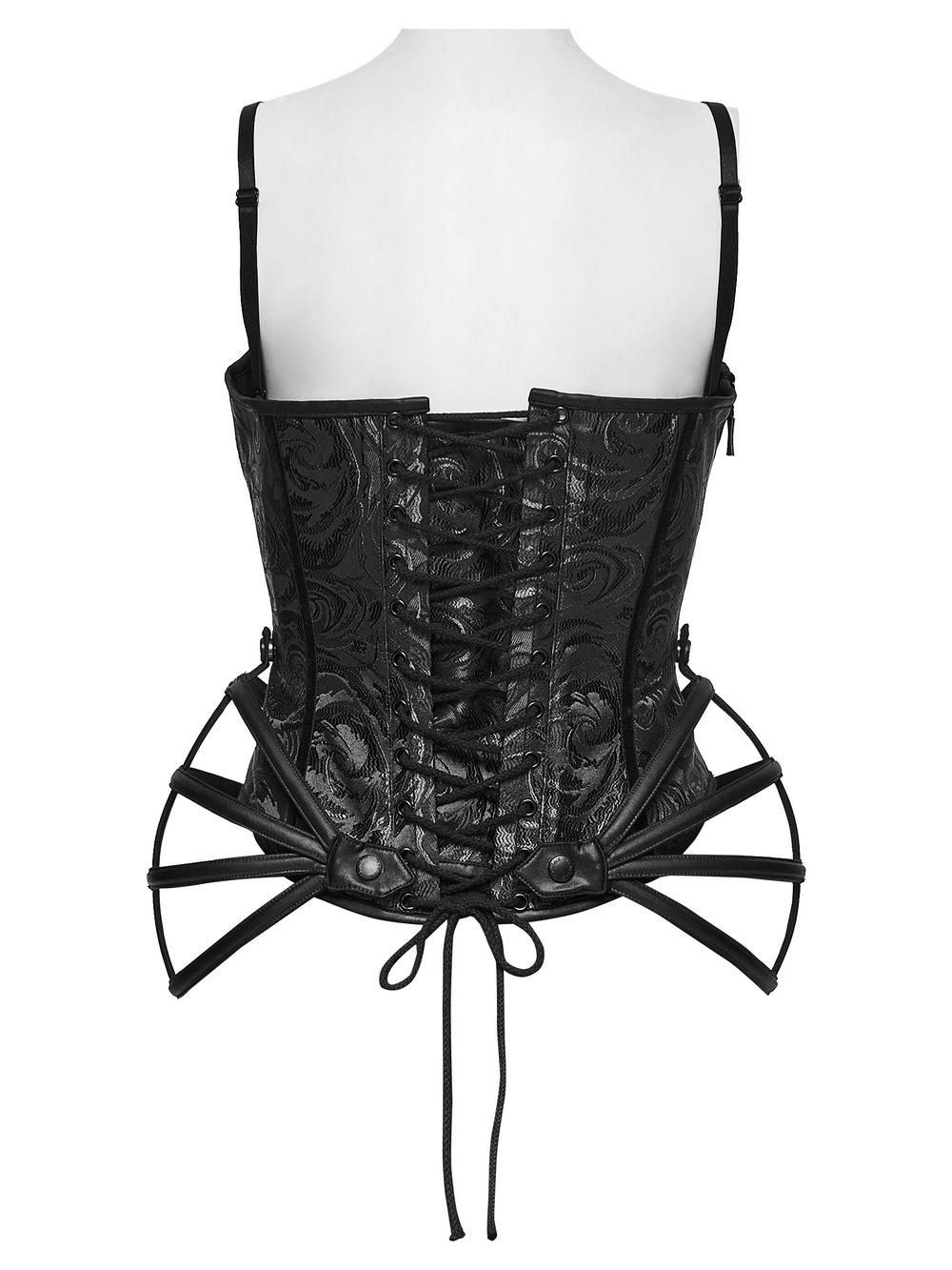 Black Gothic Rose Jacquard Corset with Lace-Up Back showcasing intricate lace detailing and stylish steel boning.