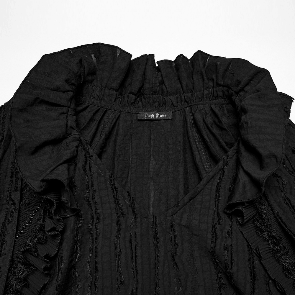 Black Gothic Ruffle Neck Textured Blouse Shirt
