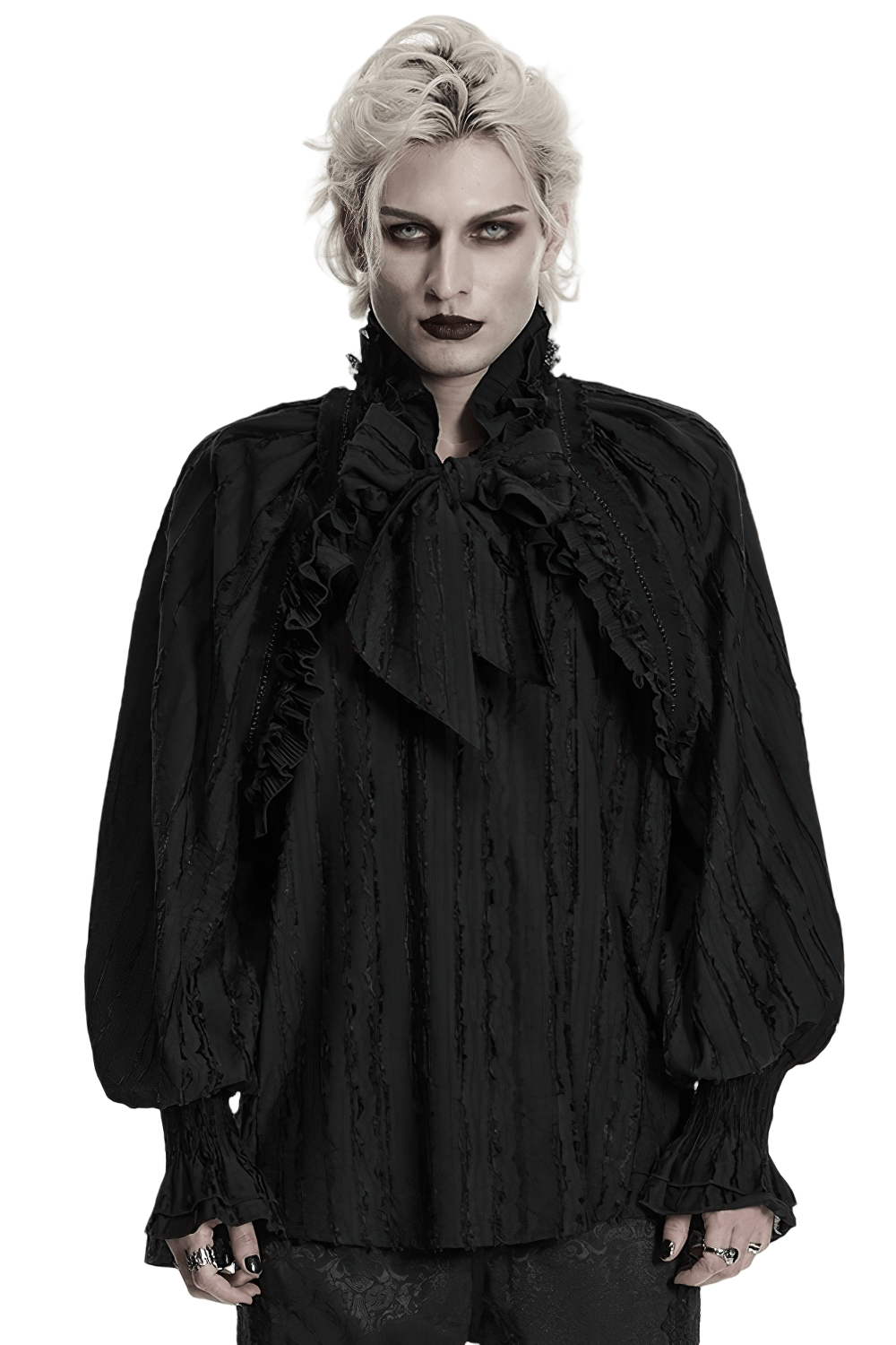 Black Gothic Ruffle Neck Textured Blouse Shirt