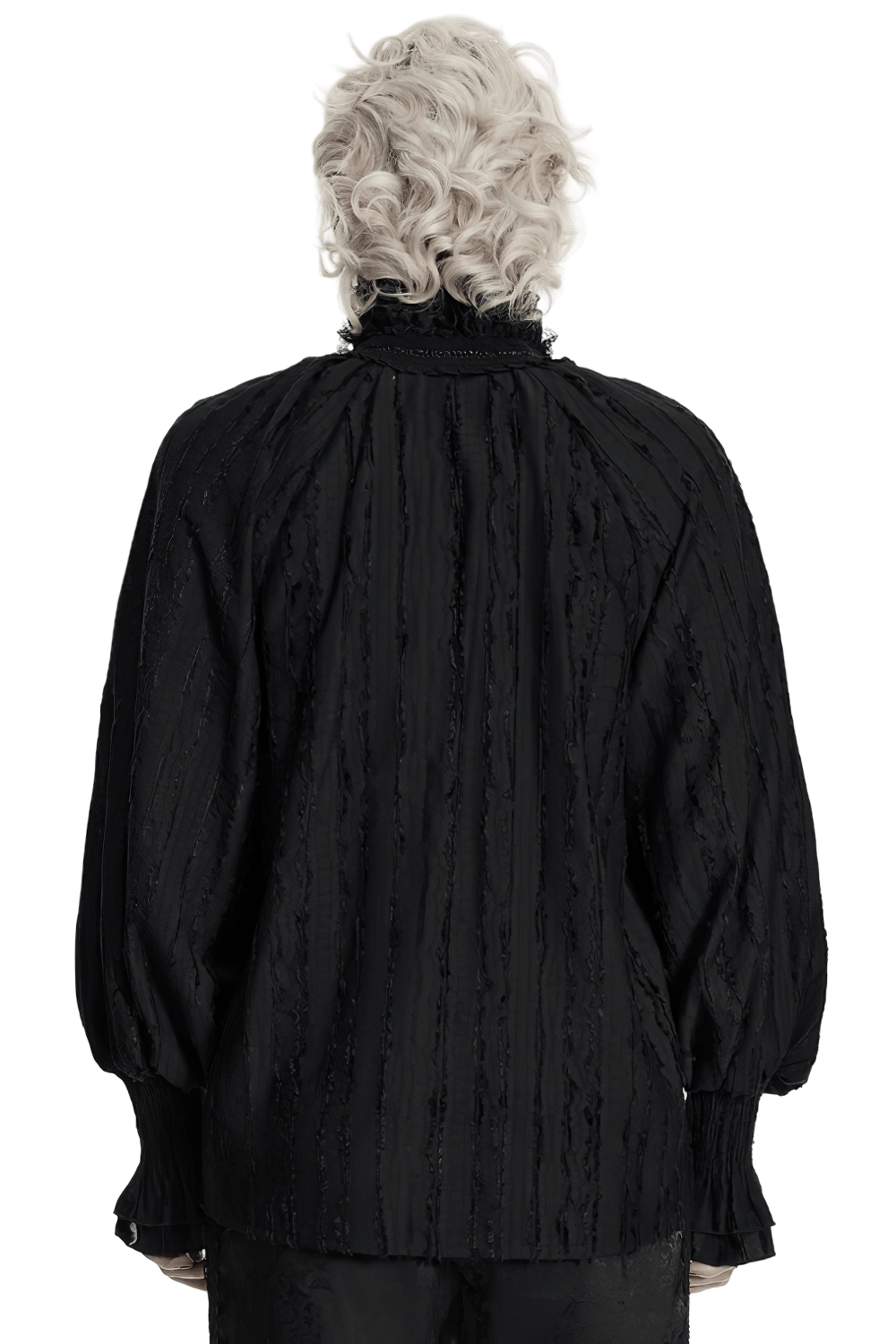 Black Gothic Ruffle Neck Textured Blouse Shirt