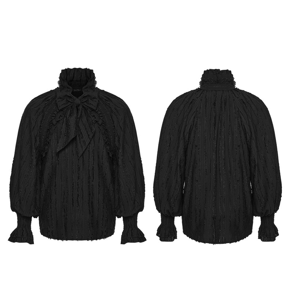 Black Gothic Ruffle Neck Textured Blouse Shirt