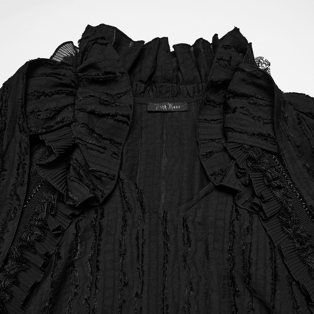 Black Gothic Ruffle Neck Textured Blouse Shirt