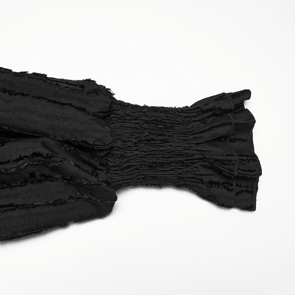 Black Gothic Ruffle Neck Textured Blouse Shirt
