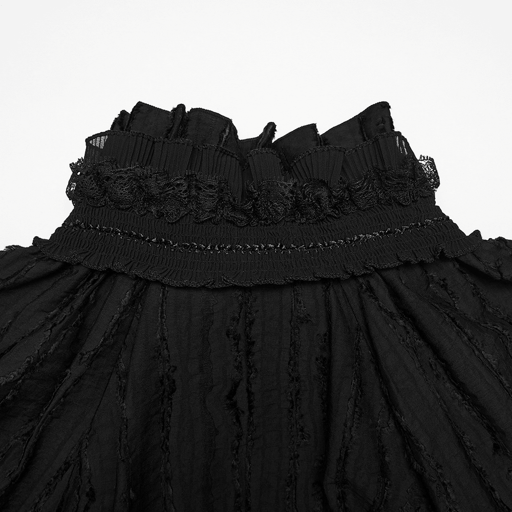 Black Gothic Ruffle Neck Textured Blouse Shirt