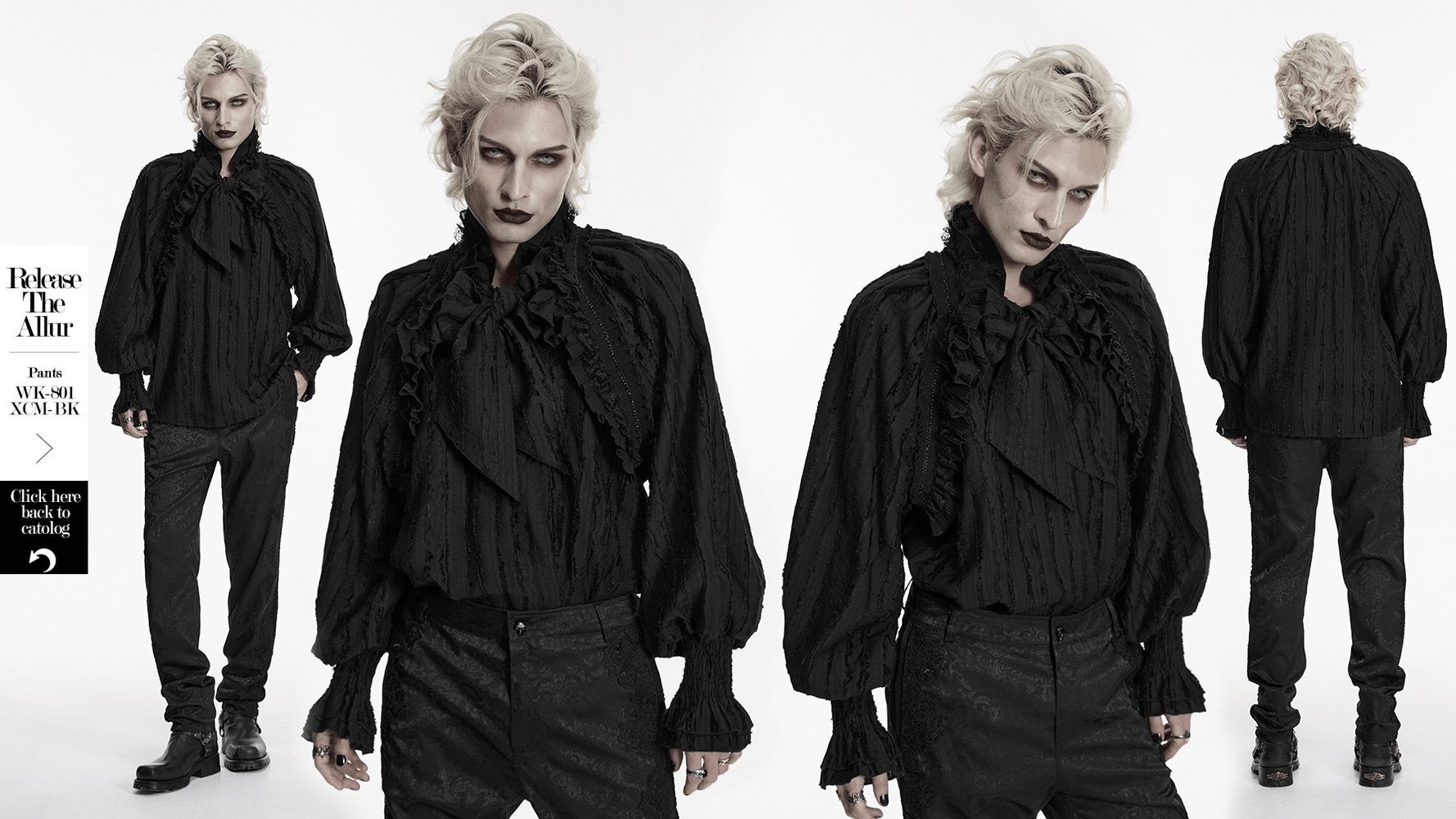 Black Gothic Ruffle Neck Textured Blouse Shirt